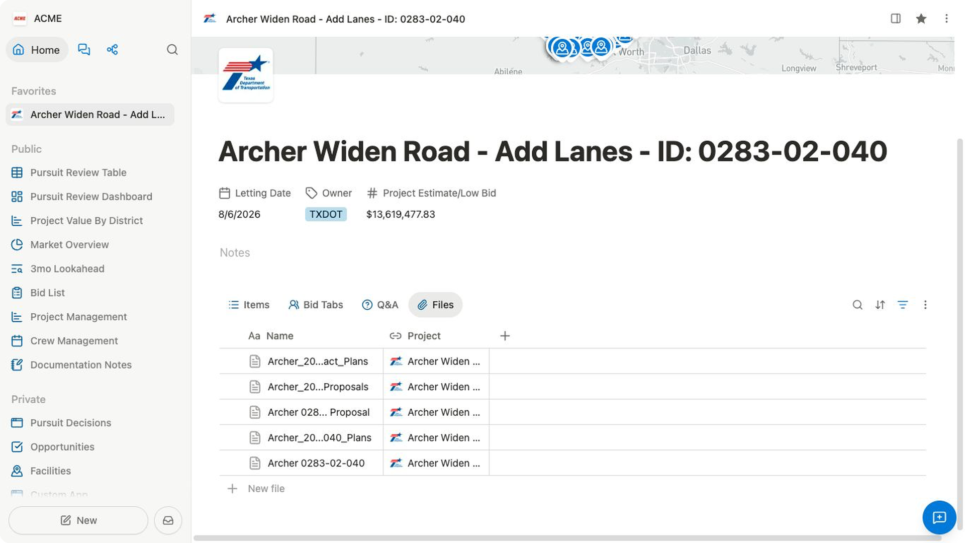 A project's Files tab scrolled to show the complete file table, search, sorting, filtering, and New file controls.